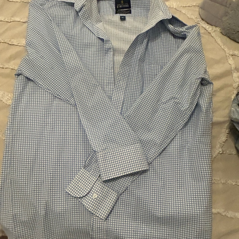 Stafford Men's Sky Blue Checkered Dress Shirt - Picture 4 of 4